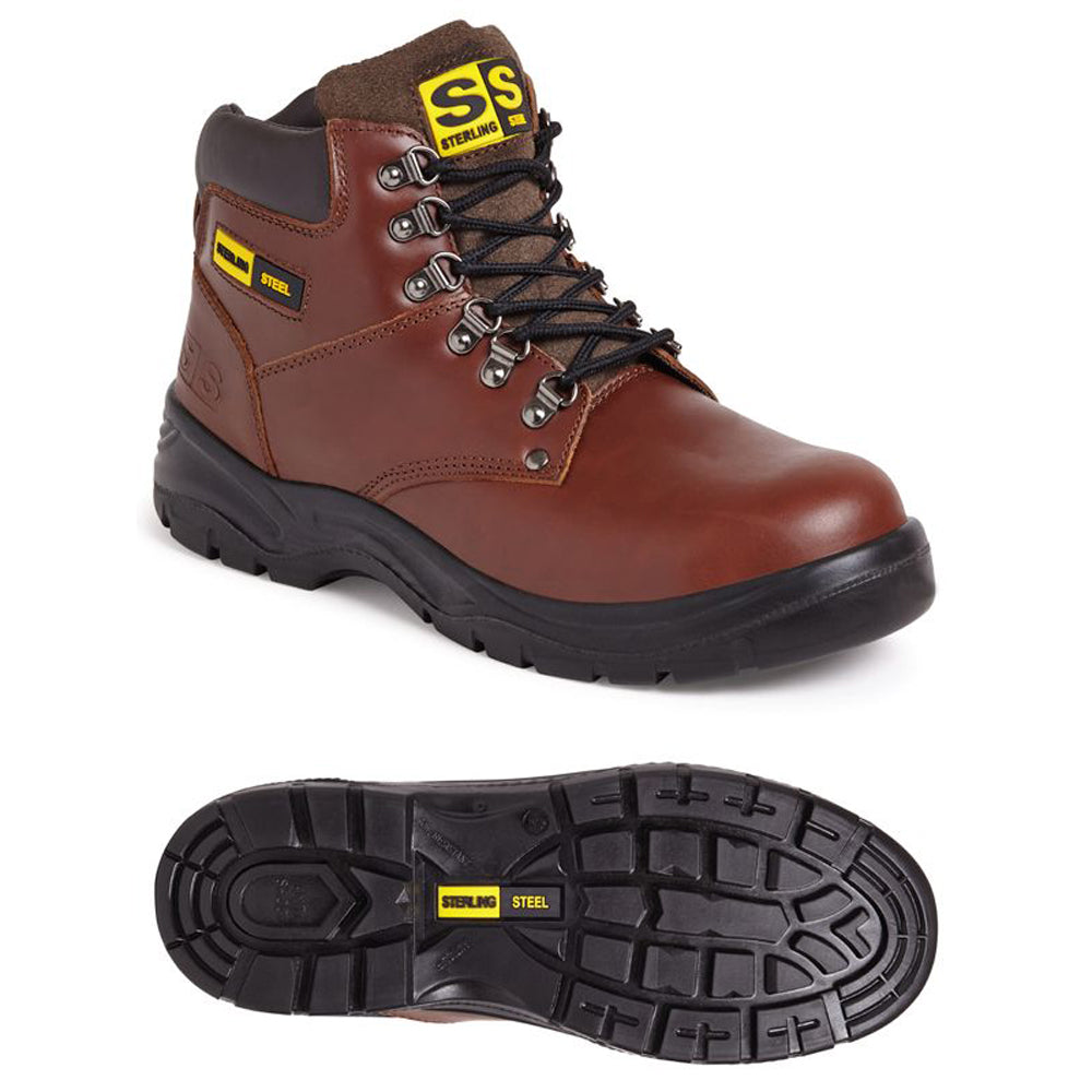 Sterling Black Brown Leather Hiking Safety Work Boot Trainer Steel Toe Cap - Premium SAFETY BOOTS from Apache - Just £30.99! Shop now at femaleworkwear.com